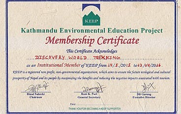 Kathmandu environmental education project (KEEP) Membership certificate