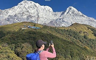 Trekker enjoying the view of mountain