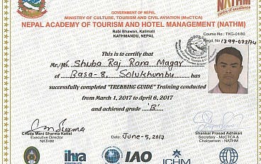 Trekking Guide License from Ministry of Tourism